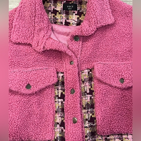 Vici Pink and Multicolor Sherpa Jacket - Picture 5 of 5